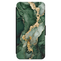 Leuke Telefoonhoesjes iPhone 14 bookcase leer - Marmer groen goud