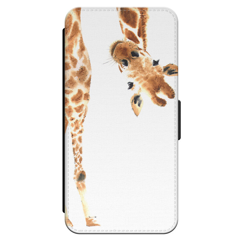 Leuke Telefoonhoesjes iPhone 14 bookcase leer - Giraffe peekaboo
