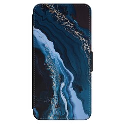 Leuke Telefoonhoesjes iPhone 14 Pro Max bookcase leer - Marmer lagoon blauw