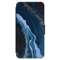 Leuke Telefoonhoesjes iPhone 13 bookcase leer - Marmer lagoon blauw