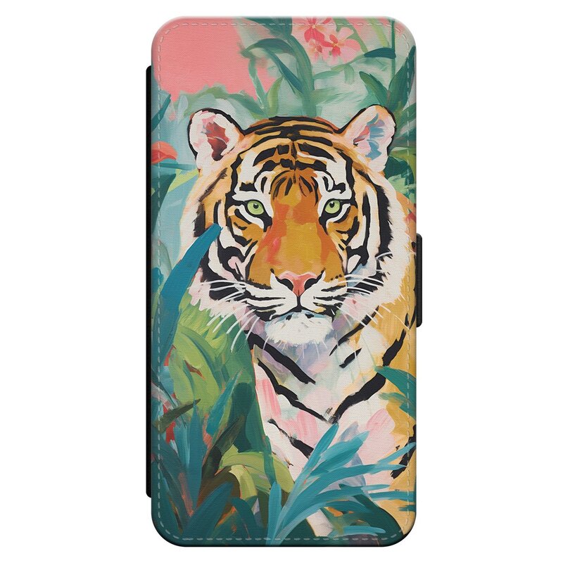 Leuke Telefoonhoesjes iPhone 13 bookcase leer - Tijger in de jungle