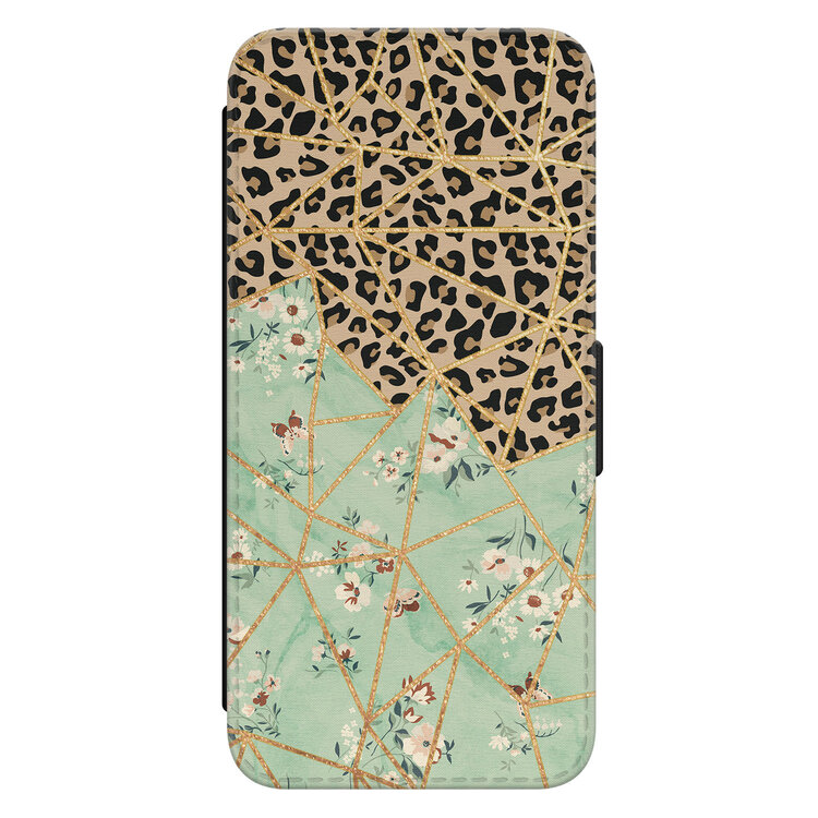 Leuke Telefoonhoesjes Samsung Galaxy A34 bookcase leer - Luipaard flower print
