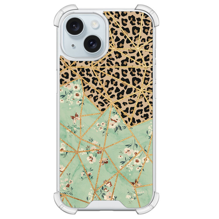 Leuke Telefoonhoesjes iPhone 15 shockproof case - Luipaard flower print