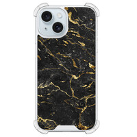 Leuke Telefoonhoesjes iPhone 15 shockproof case - Marmer zwart goud