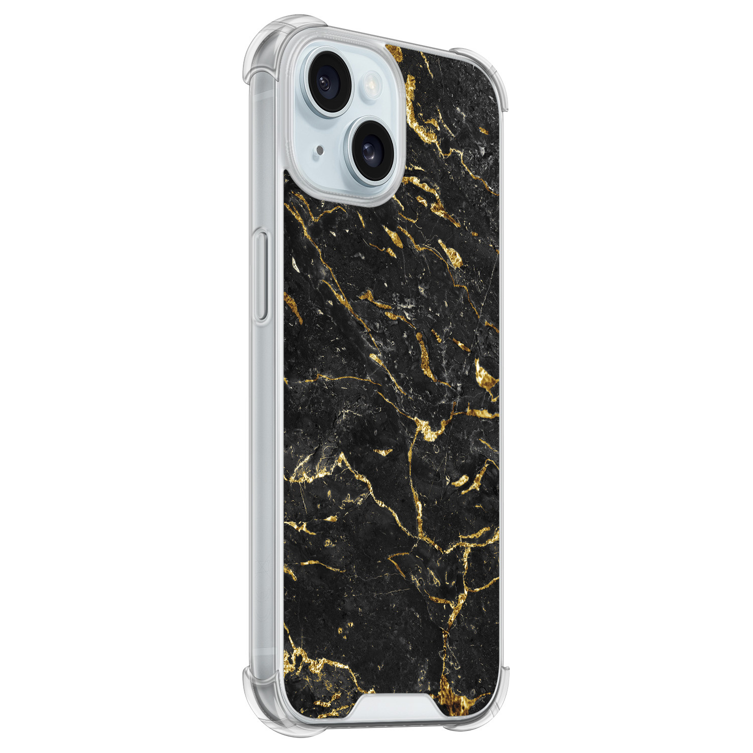 Leuke Telefoonhoesjes iPhone 15 shockproof case - Marmer zwart goud