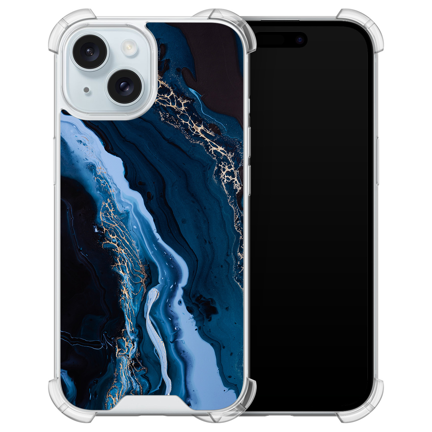 Leuke Telefoonhoesjes iPhone 15 shockproof case - Marmer lagoon blauw