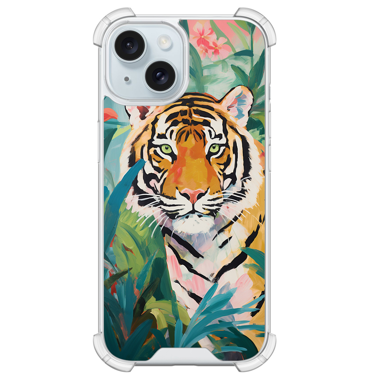 Leuke Telefoonhoesjes iPhone 15 shockproof case - Tijger in de jungle