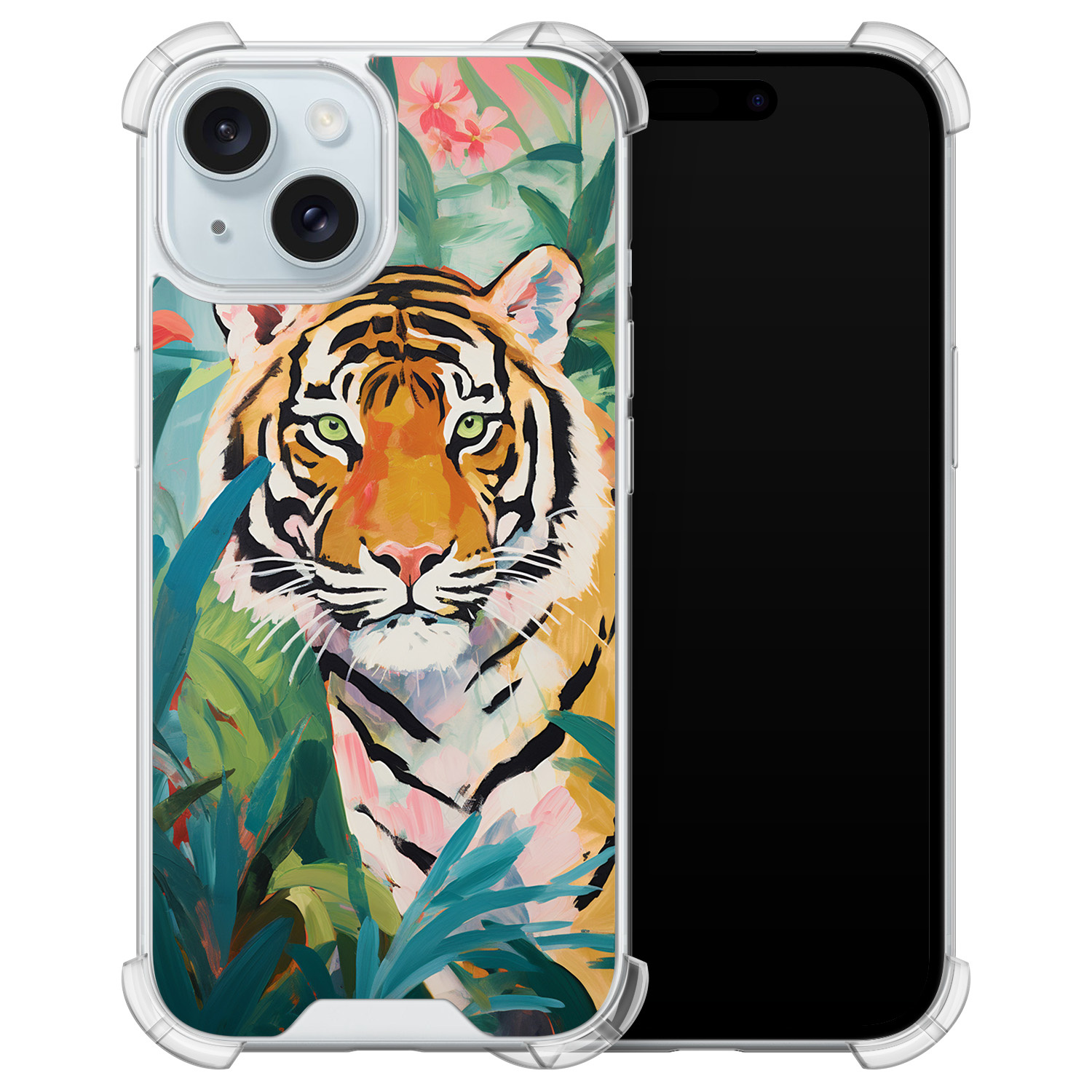 Leuke Telefoonhoesjes iPhone 15 shockproof case - Tijger in de jungle