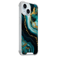 Leuke Telefoonhoesjes iPhone 15 shockproof case - Marmer blauw goud