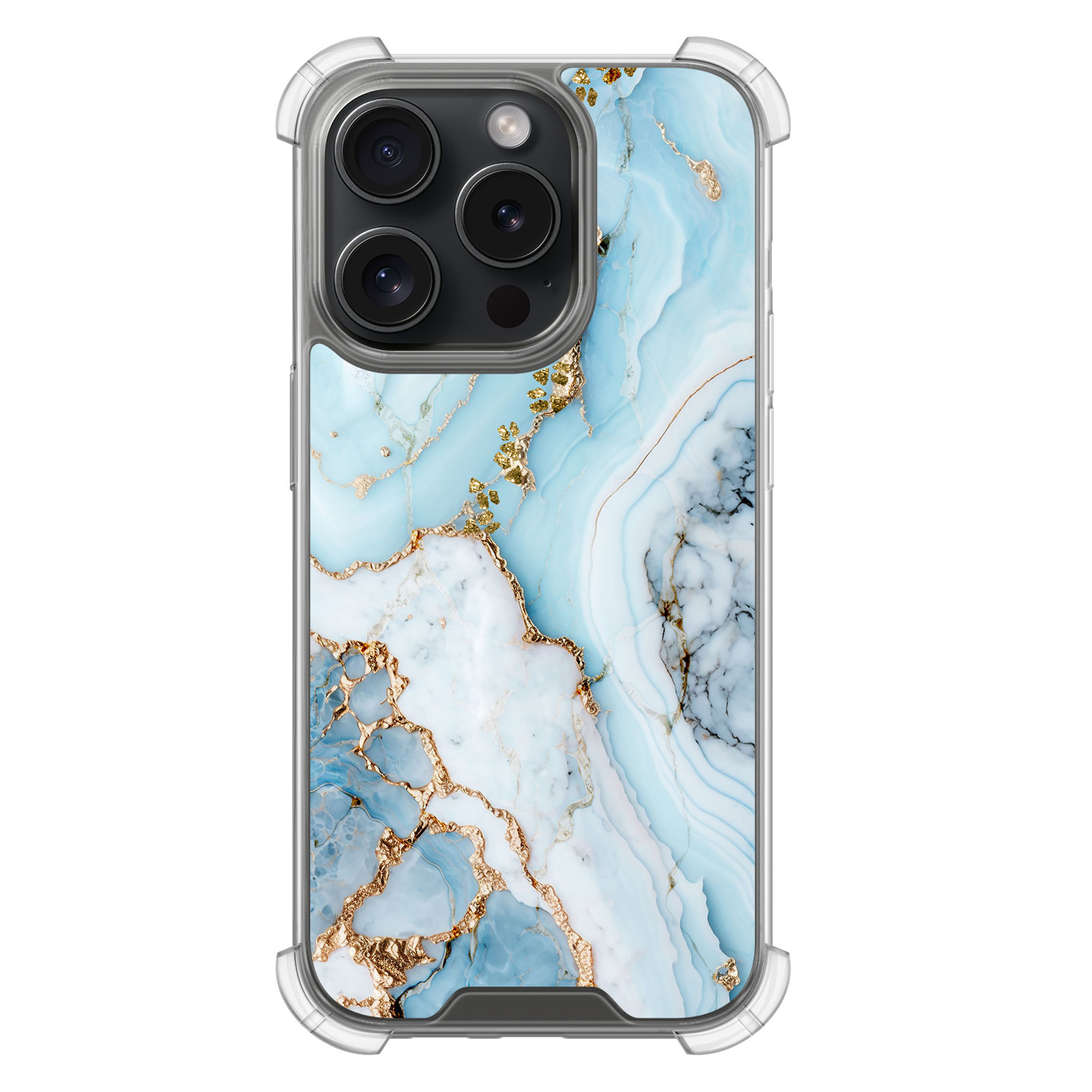 Leuke Telefoonhoesjes iPhone 15 Pro shockproof case - Marmer babyblauw
