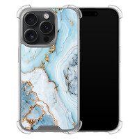 Leuke Telefoonhoesjes iPhone 15 Pro shockproof case - Marmer babyblauw