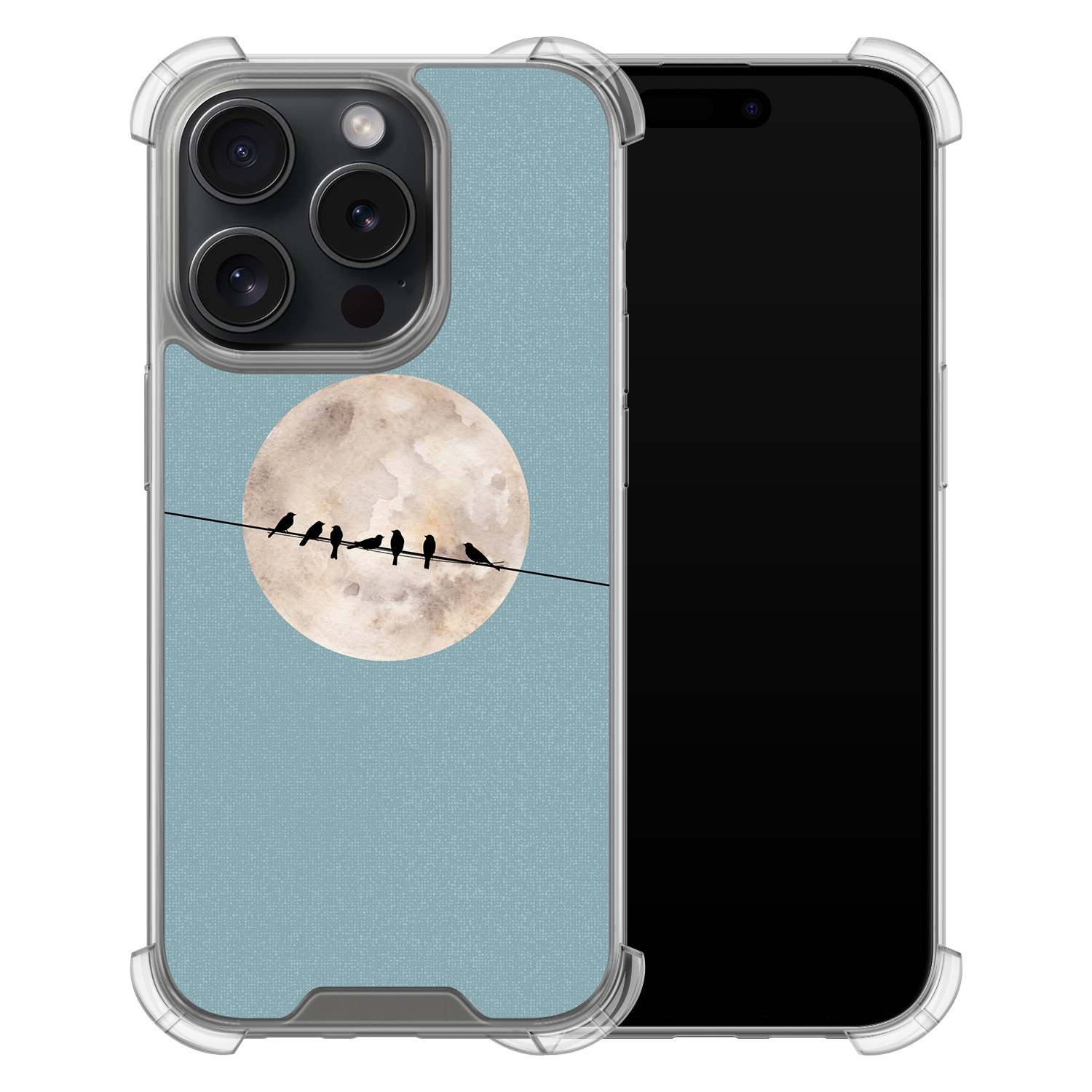 Leuke Telefoonhoesjes iPhone 15 Pro shockproof case - Moon birds