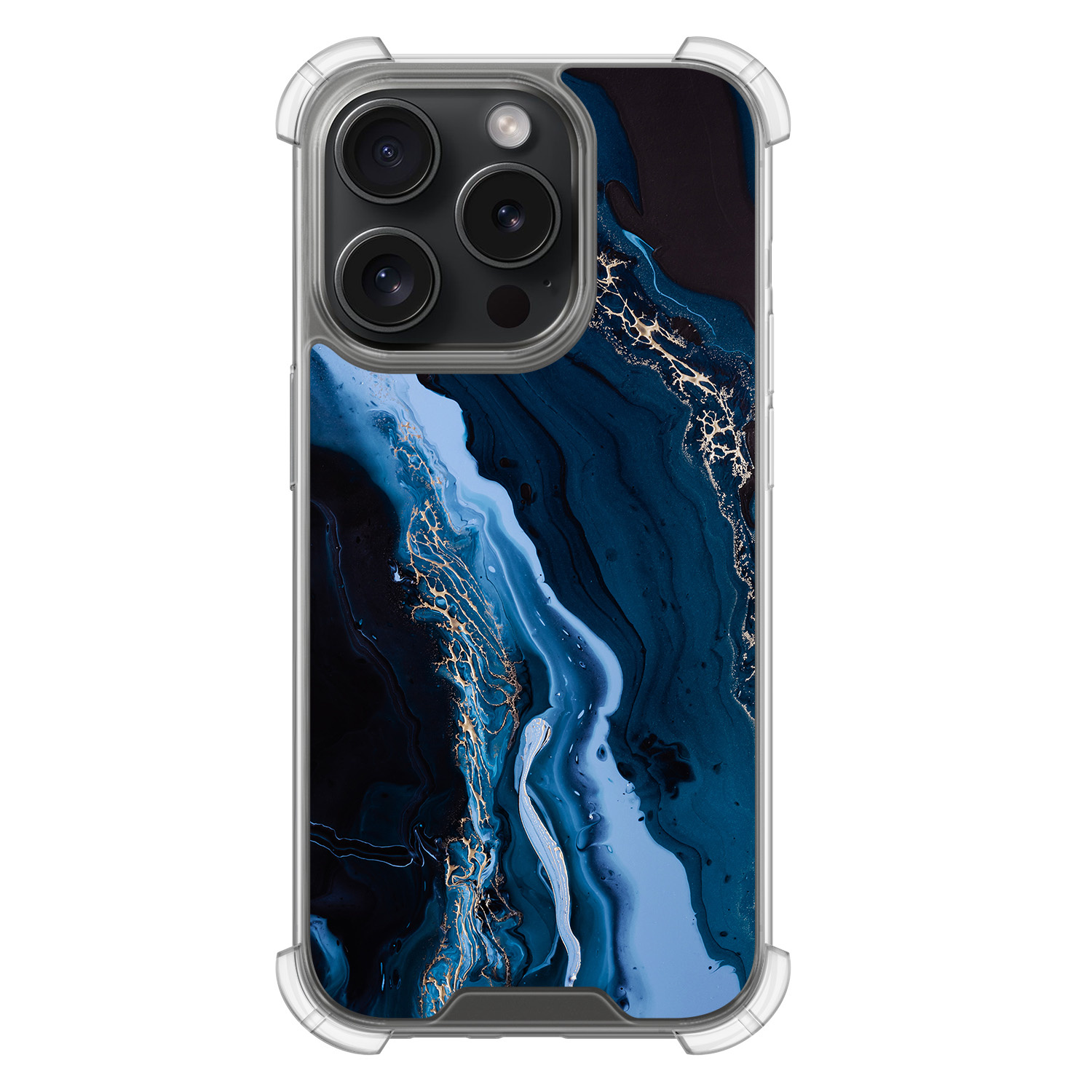 Leuke Telefoonhoesjes iPhone 15 Pro shockproof case - Marmer lagoon blauw