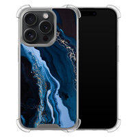 Leuke Telefoonhoesjes iPhone 15 Pro shockproof case - Marmer lagoon blauw