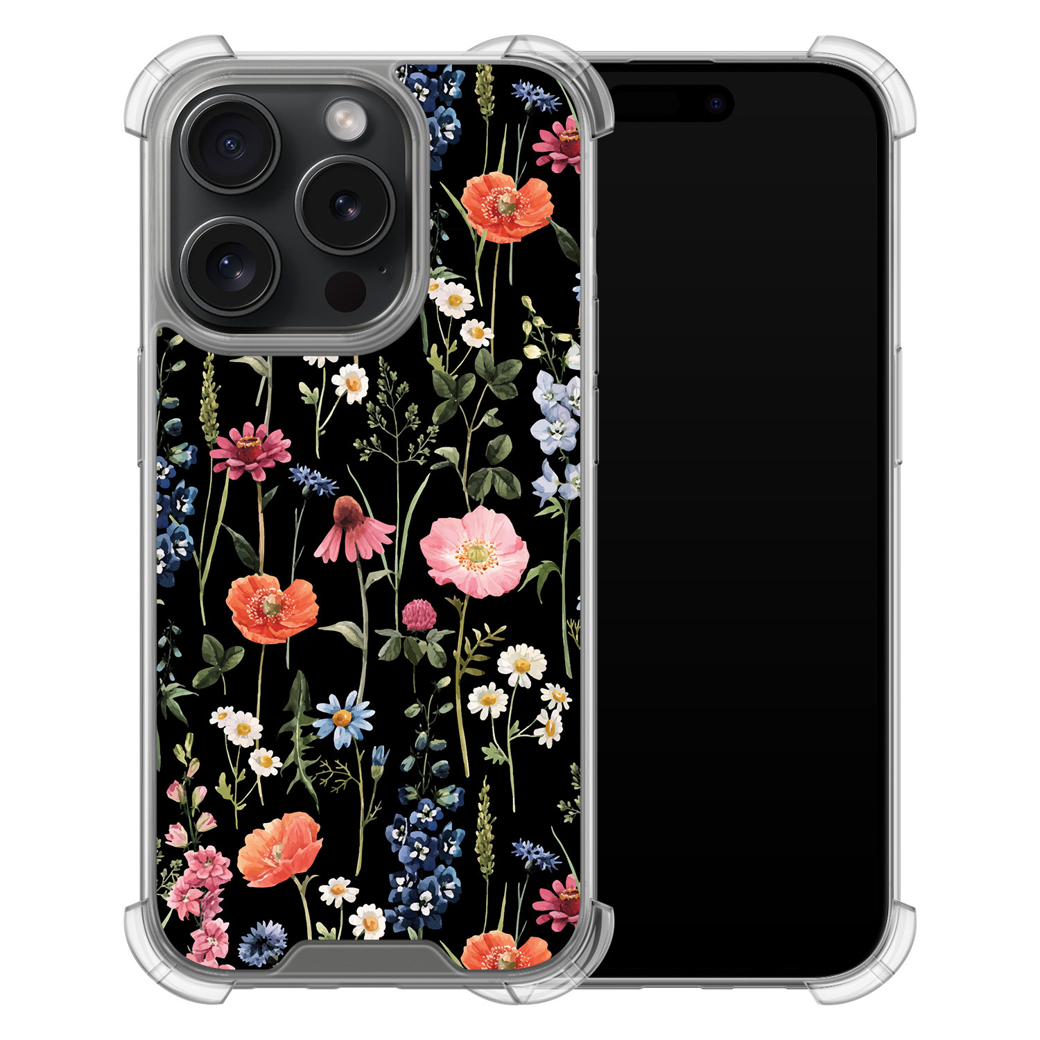 Leuke Telefoonhoesjes iPhone 15 Pro shockproof case - Dark flowers