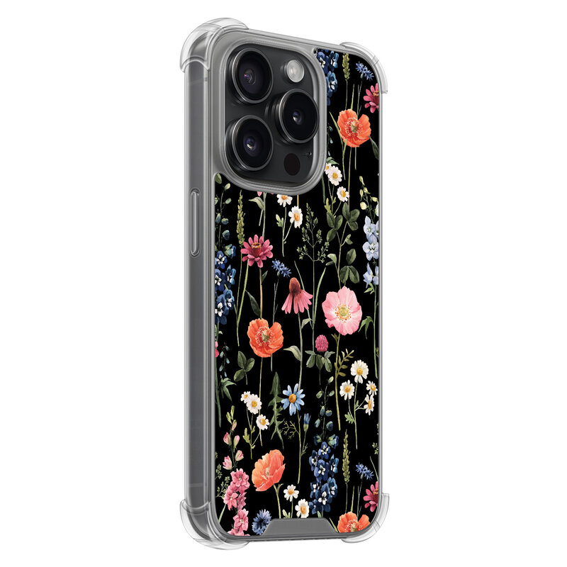 Leuke Telefoonhoesjes iPhone 15 Pro shockproof case - Dark flowers