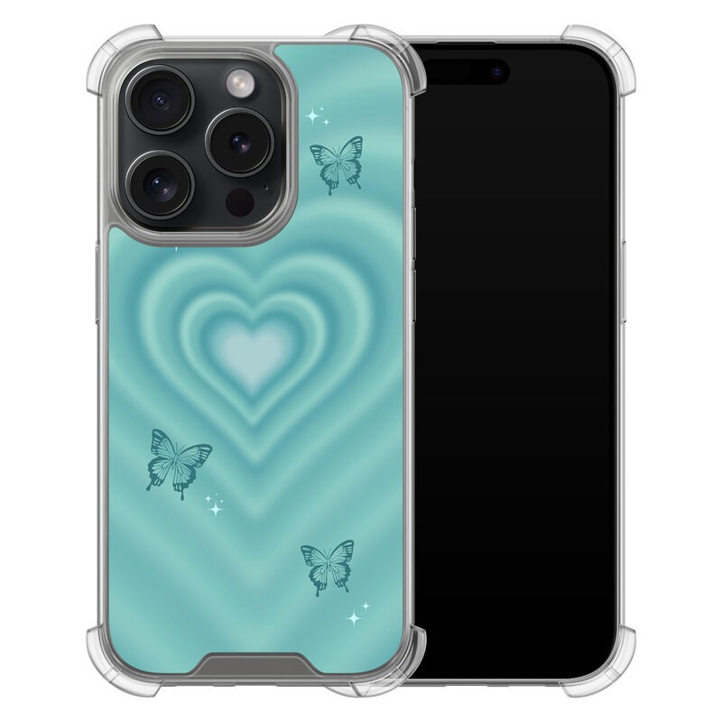 Leuke Telefoonhoesjes iPhone 15 Pro shockproof case - Retro hart vlinder