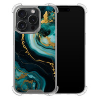 Leuke Telefoonhoesjes iPhone 15 Pro shockproof case - Marmer blauw goud