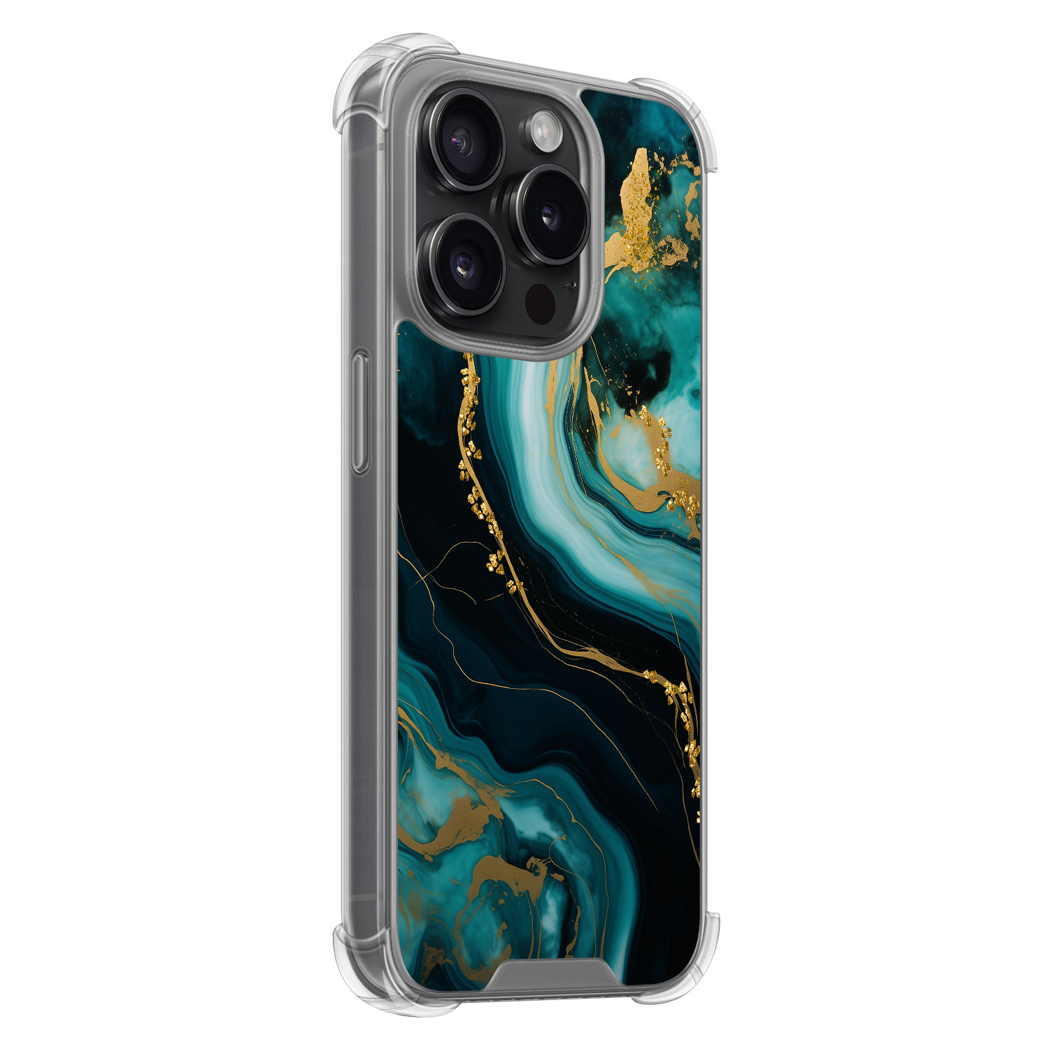 Leuke Telefoonhoesjes iPhone 15 Pro shockproof case - Marmer blauw goud
