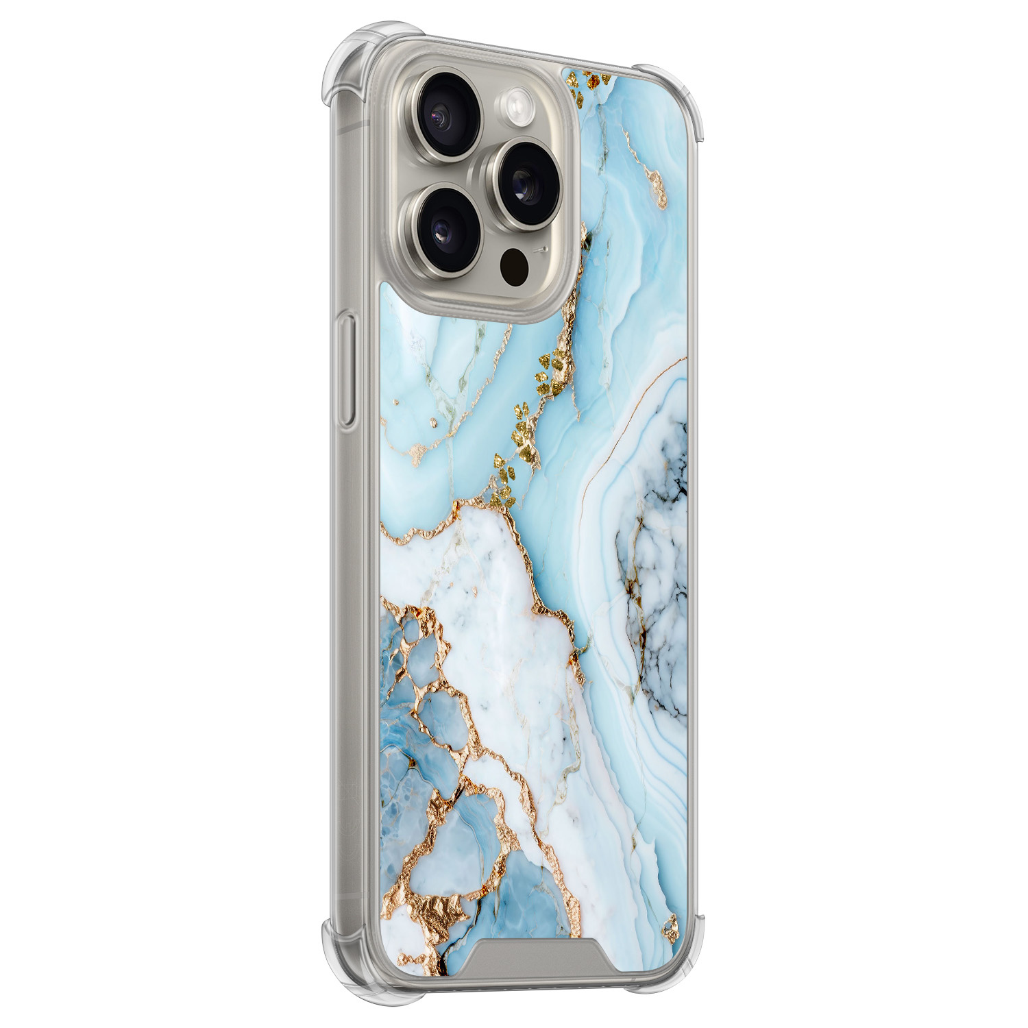 Leuke Telefoonhoesjes iPhone 15 Pro Max shockproof case - Marmer babyblauw