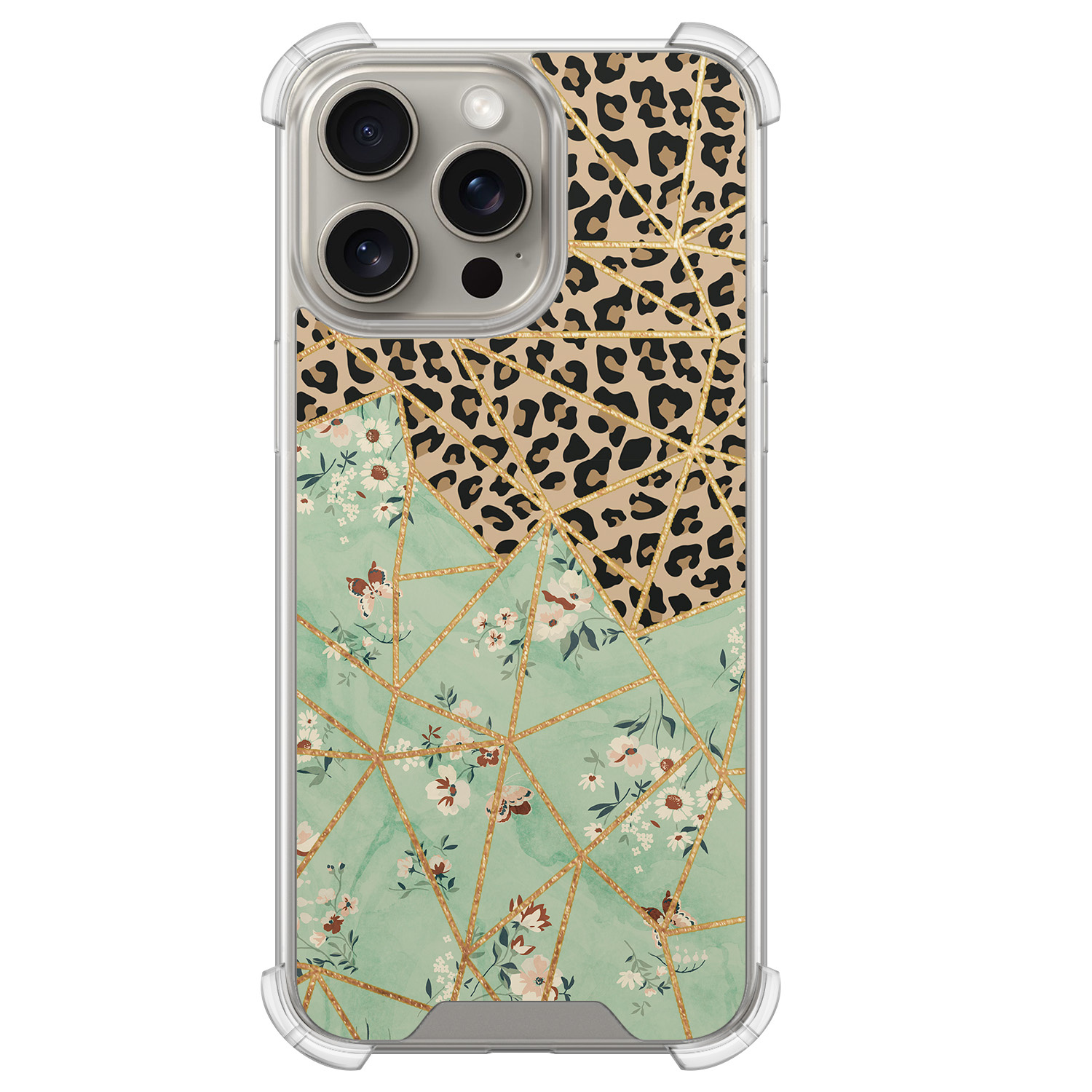 Leuke Telefoonhoesjes iPhone 15 Pro Max shockproof case - Luipaard flower print