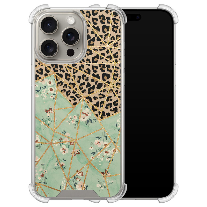Leuke Telefoonhoesjes iPhone 15 Pro Max shockproof case - Luipaard flower print