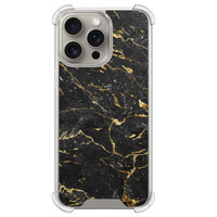 Leuke Telefoonhoesjes iPhone 15 Pro Max shockproof case - Marmer zwart goud