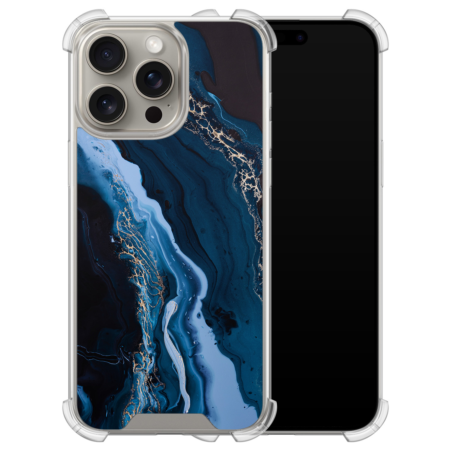 Leuke Telefoonhoesjes iPhone 15 Pro Max shockproof case - Marmer lagoon blauw