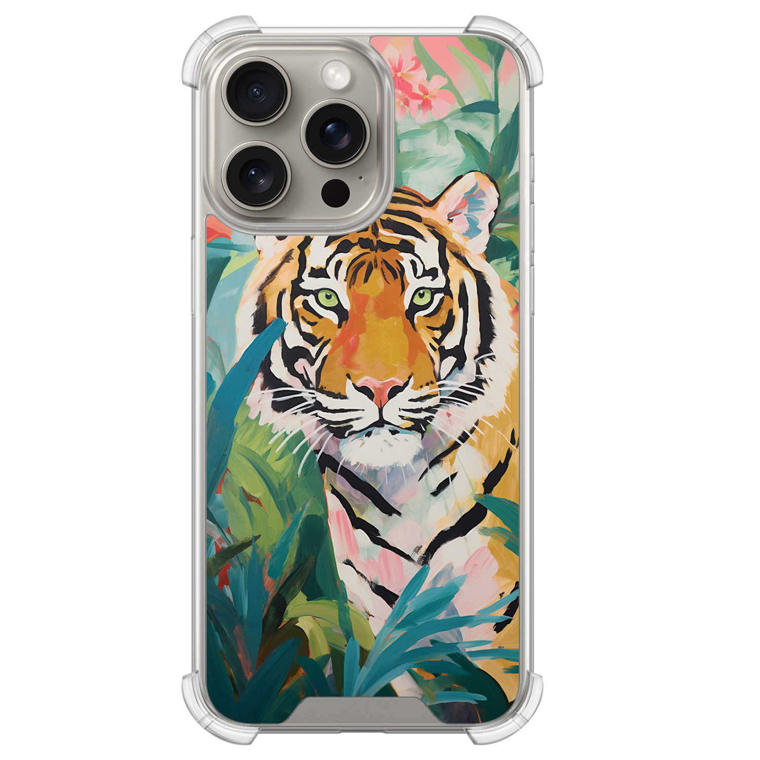 Leuke Telefoonhoesjes iPhone 15 Pro Max shockproof case - Tijger in de jungle