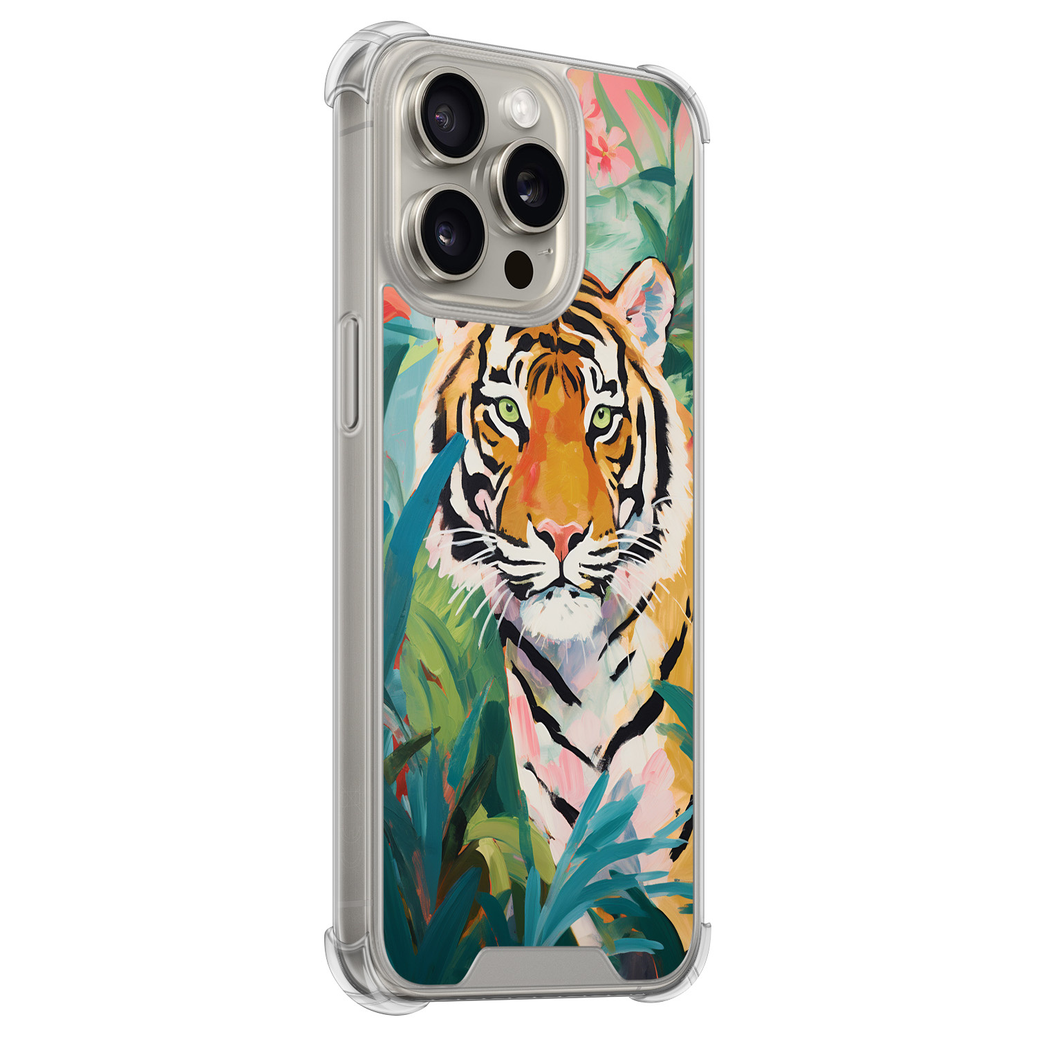 Leuke Telefoonhoesjes iPhone 15 Pro Max shockproof case - Tijger in de jungle
