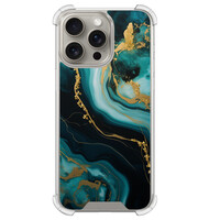 Leuke Telefoonhoesjes iPhone 15 Pro Max shockproof case - Marmer blauw goud