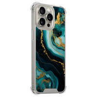 Leuke Telefoonhoesjes iPhone 15 Pro Max shockproof case - Marmer blauw goud