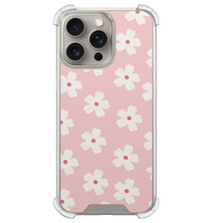 Leuke Telefoonhoesjes iPhone 15 Pro Max shockproof case - Roze retro bloempjes