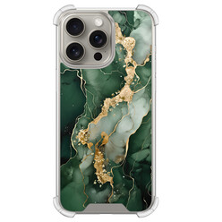Leuke Telefoonhoesjes iPhone 15 Pro Max shockproof case - Marmer groen goud