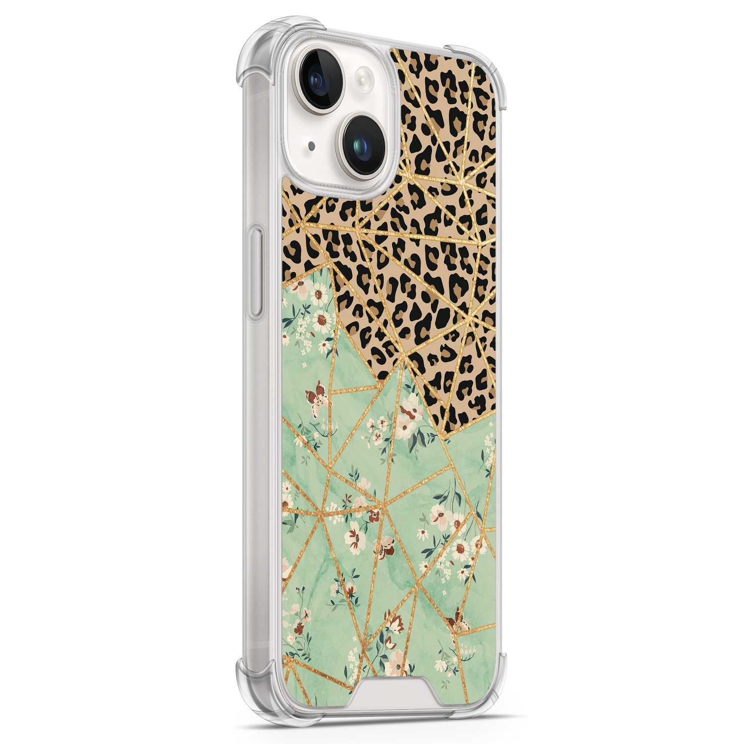 Leuke Telefoonhoesjes iPhone 14 shockproof case - Luipaard flower print