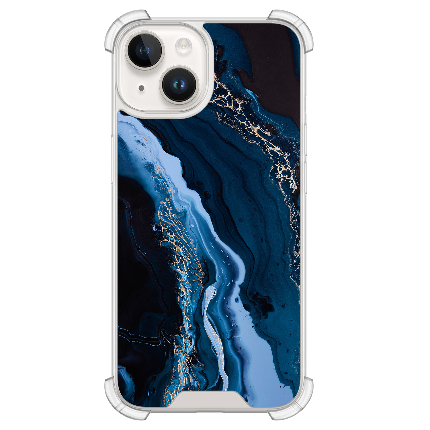 Leuke Telefoonhoesjes iPhone 14 shockproof case - Marmer lagoon blauw