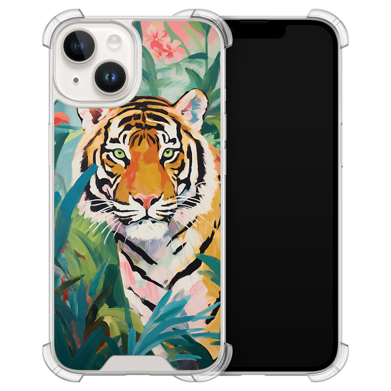 Leuke Telefoonhoesjes iPhone 14 shockproof case - Tijger in de jungle