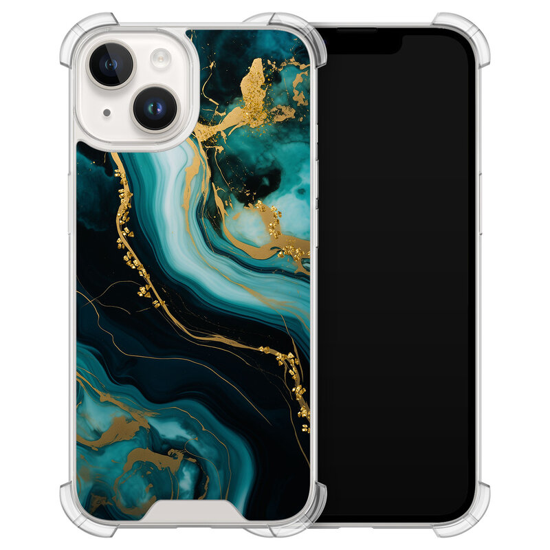 Leuke Telefoonhoesjes iPhone 14 shockproof case - Marmer blauw goud