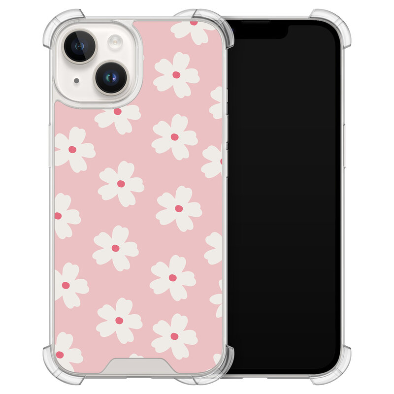 Leuke Telefoonhoesjes iPhone 14 shockproof case - Roze retro bloempjes