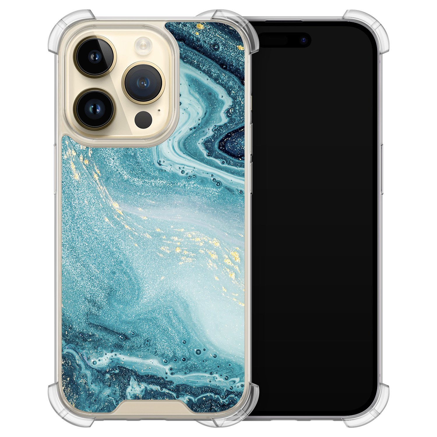 Leuke Telefoonhoesjes iPhone 14 Pro shockproof case - Marmer blauw