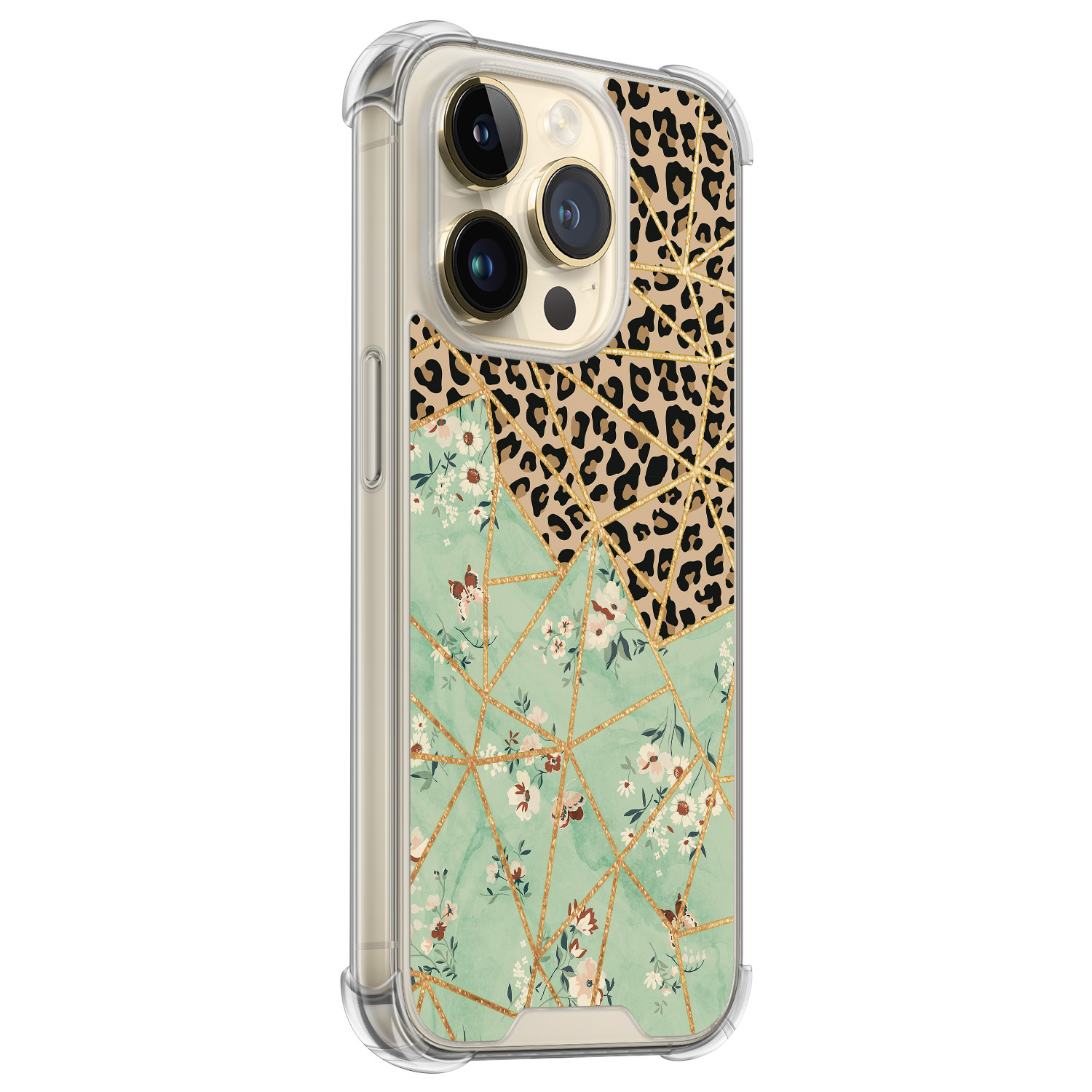 Leuke Telefoonhoesjes iPhone 14 Pro shockproof case - Luipaard flower print