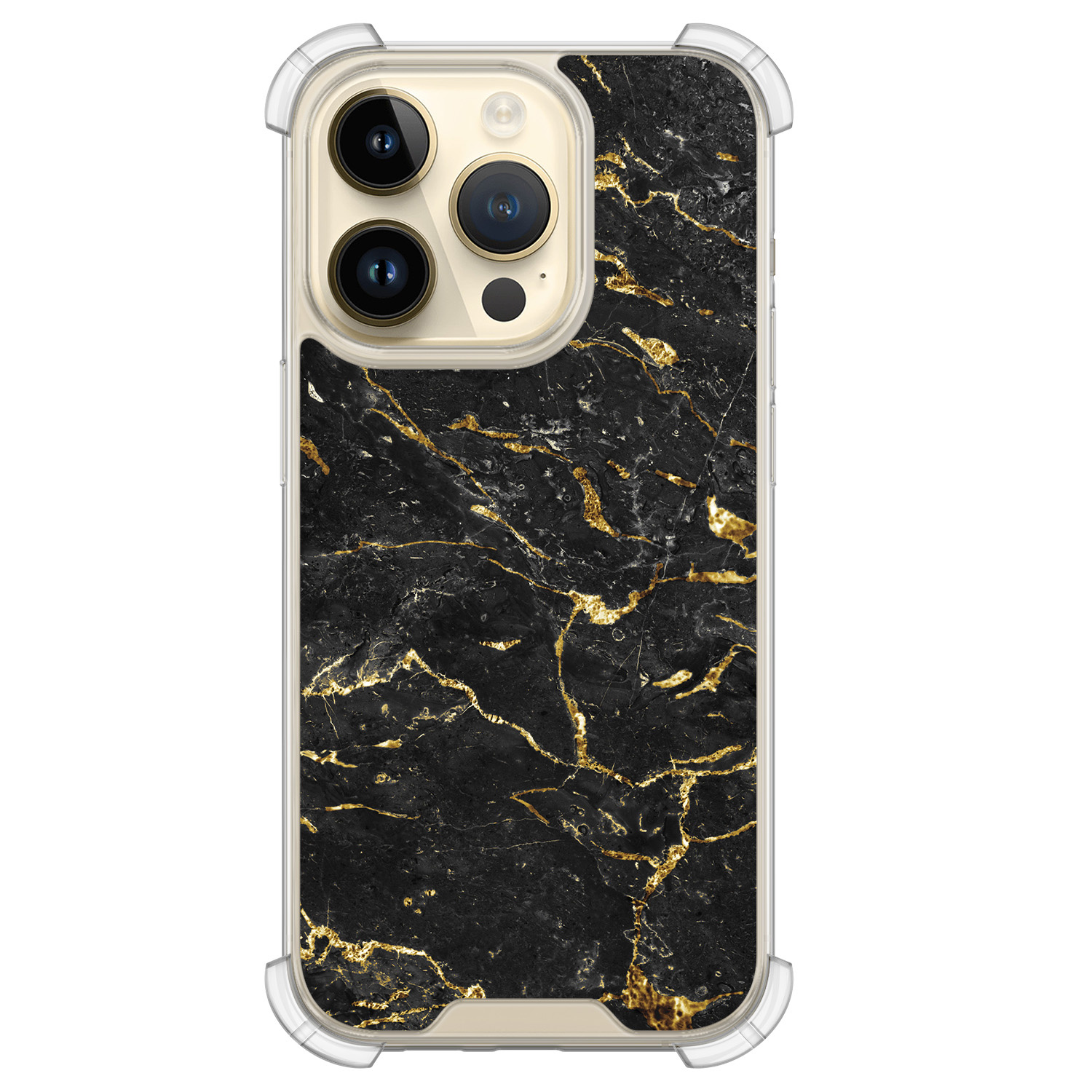 Leuke Telefoonhoesjes iPhone 14 Pro shockproof case - Marmer zwart goud