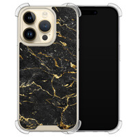 Leuke Telefoonhoesjes iPhone 14 Pro shockproof case - Marmer zwart goud