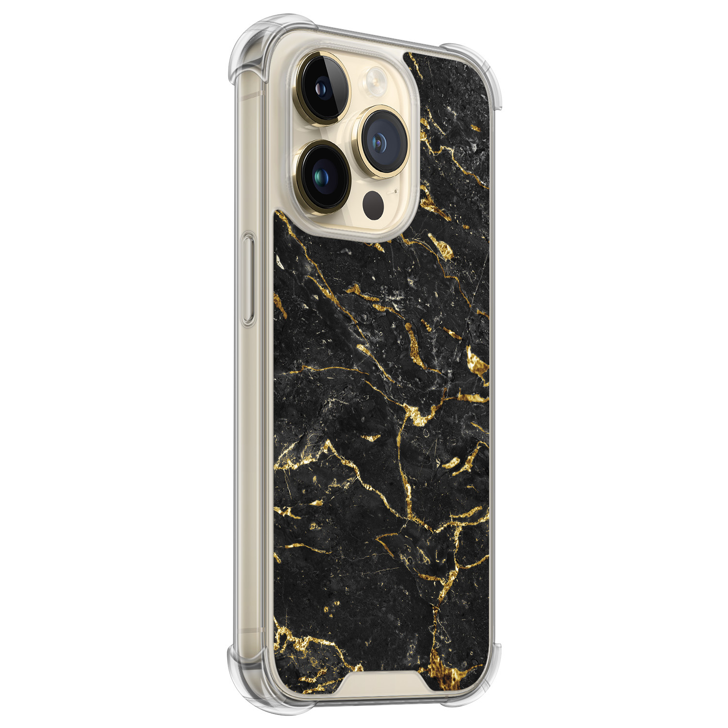 Leuke Telefoonhoesjes iPhone 14 Pro shockproof case - Marmer zwart goud