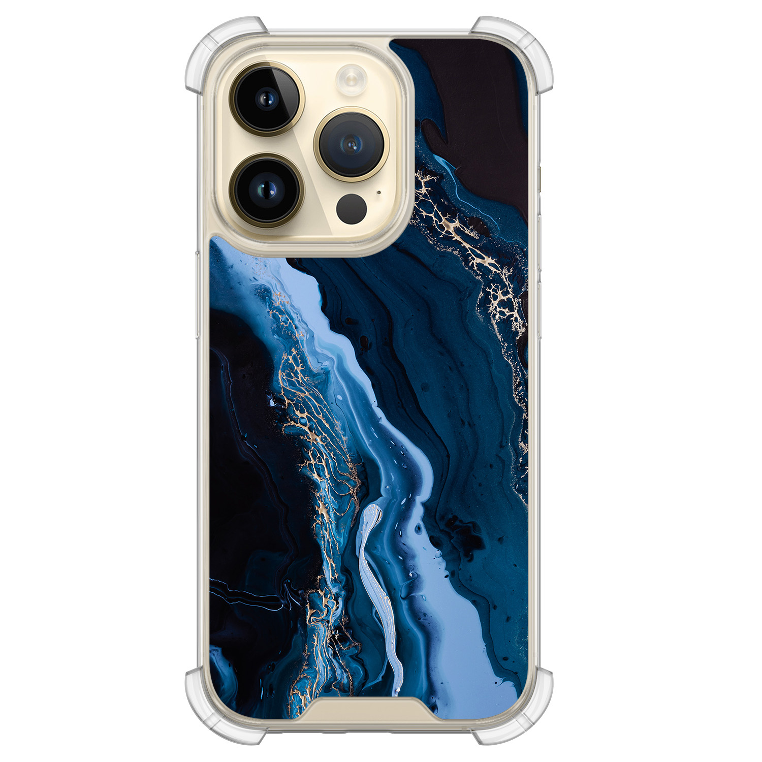 Leuke Telefoonhoesjes iPhone 14 Pro shockproof case - Marmer lagoon blauw