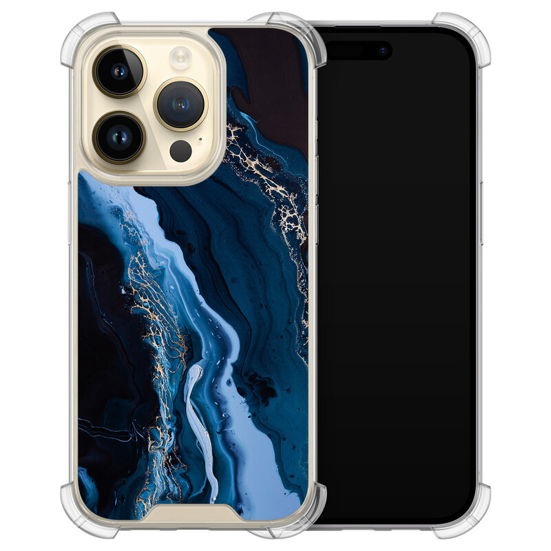 Leuke Telefoonhoesjes iPhone 14 Pro shockproof case - Marmer lagoon blauw