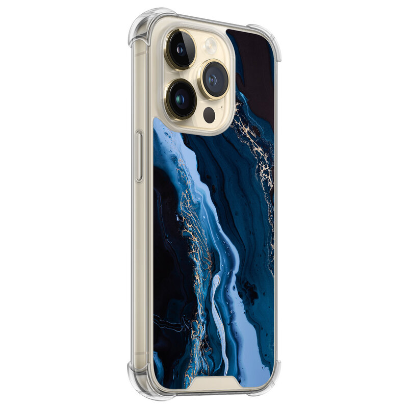 Leuke Telefoonhoesjes iPhone 14 Pro shockproof case - Marmer lagoon blauw