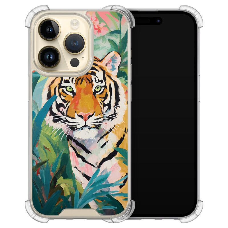 Leuke Telefoonhoesjes iPhone 14 Pro shockproof case - Tijger in de jungle