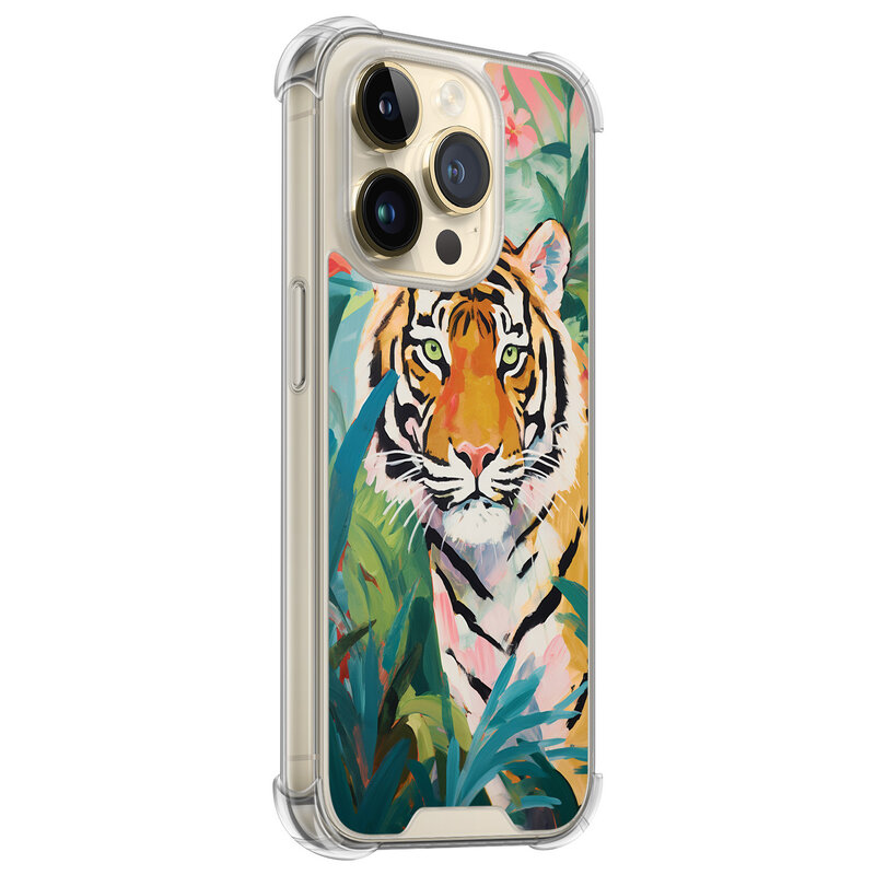 Leuke Telefoonhoesjes iPhone 14 Pro shockproof case - Tijger in de jungle