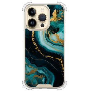 Leuke Telefoonhoesjes iPhone 14 Pro shockproof case - Marmer blauw goud